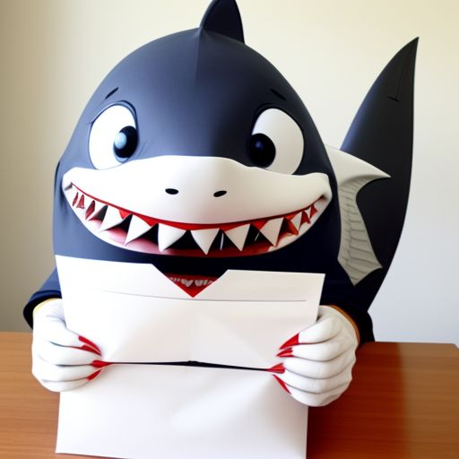 an office shark with a mouth full of mail\n