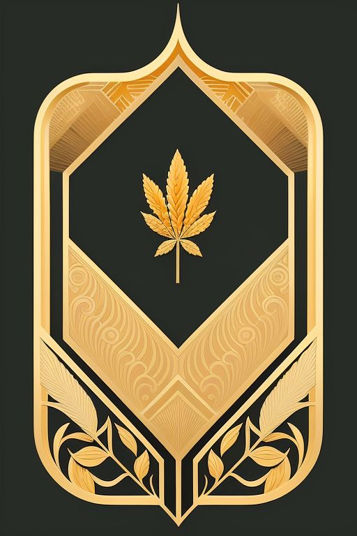 make intricate 1920s art deco color scheme consists of golds, yellows, and soft oranges and creams but with a subtle cannabis theme