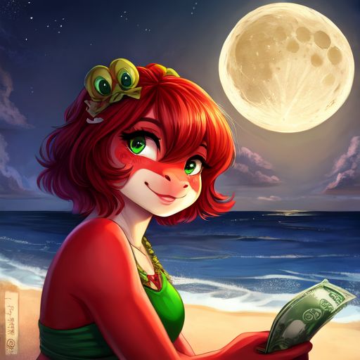 Red girl frog skin, a green man frog , love , beach, moon, money, swimming
