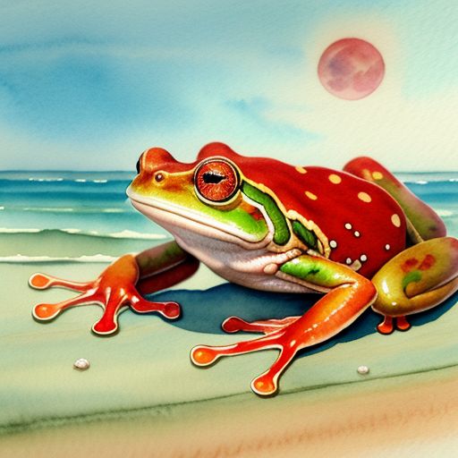 Red girl frog skin, green boy frog skin , love , beach, enjoy from water, moon money , rich
