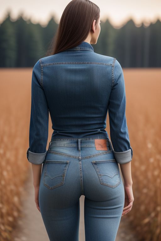 Skinny Sexy Ukrainian girl in jeans, view from behind, 8K photo