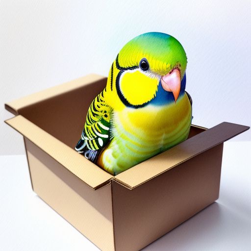 A very happy budgie in a box