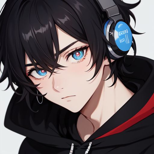 a close up gloomy cute 17 year old male looking to the side, he wears a black hoodie, he has black short messy hair with black headphones slightly damaged, he has a bandage on his pale cheek, his eyes look sad, his pupils are nearly the same color as his iris,