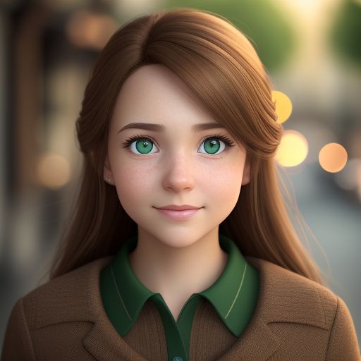 Young woman, brown hair, green brownish eyes