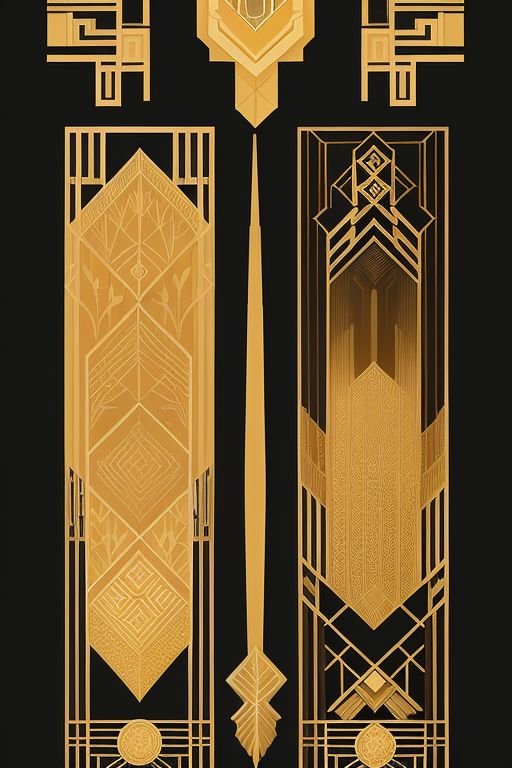 make intricate 1920s art deco color scheme consists of golds, yellows, and soft oranges and grays but with a subtle cannabis theme