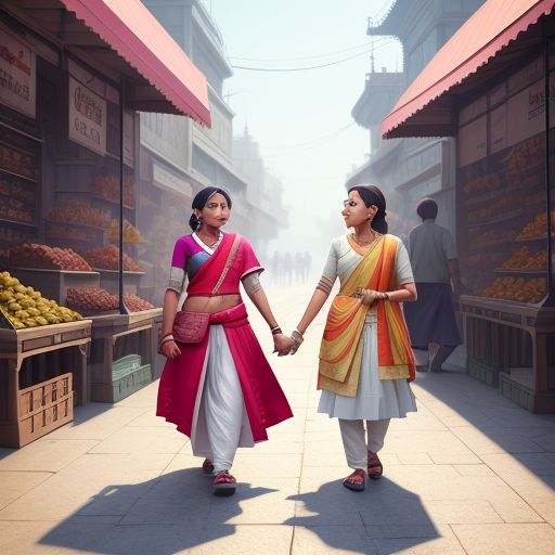 Two indian ladies going on a walk in the market