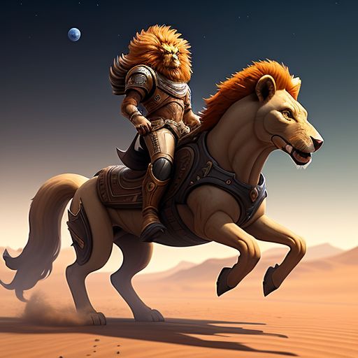 lion riding a horse on Mars