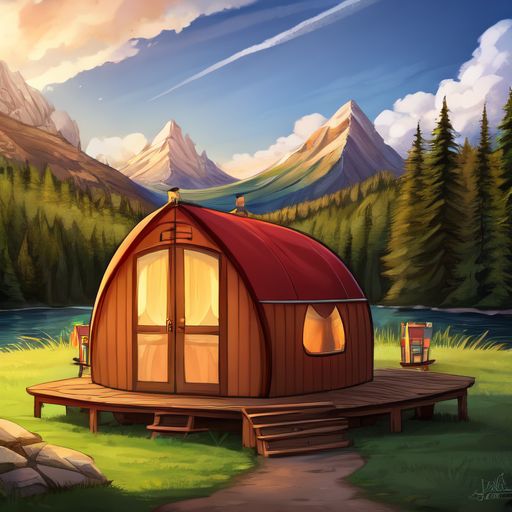 Create a Logo, which includes the name name, for a glamping pod business called "Celtic Quartz Cabins". I want it to have a scenic Scottish background, a lake with trees and mountains