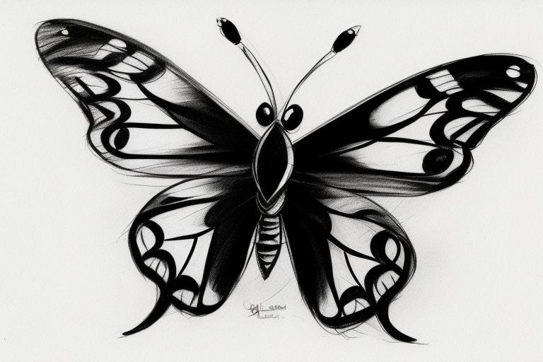 Black and Grey American Traditional tattoo style of a butterfly with a meaning of cancer awareness. 