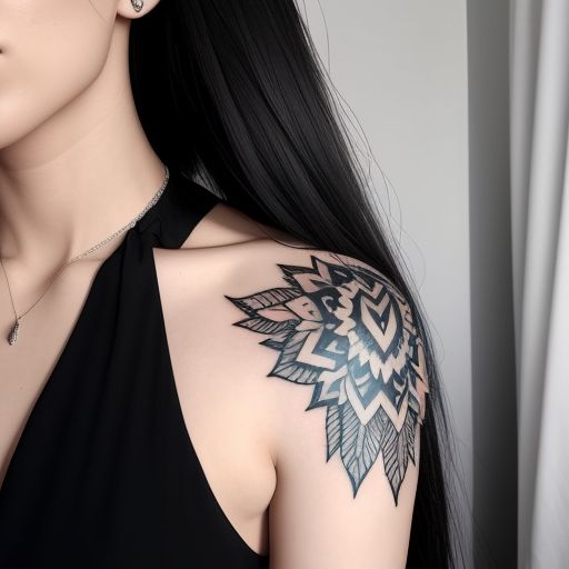 amazing tattoo design, a pretty girl, young, long hair, low-cut, real, breathtaking tattoo design, incredible tattoo design