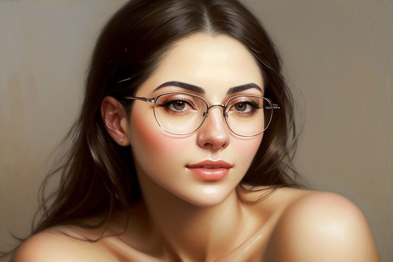 A girl with glasses Crispy breasts and slight dew