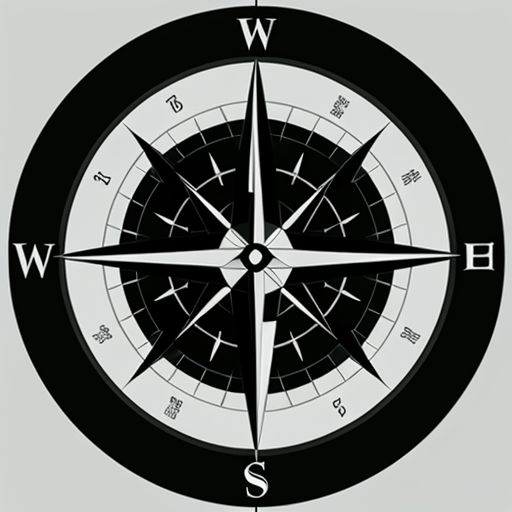 A simple line art of a compass and the four winds and the north being blurred out