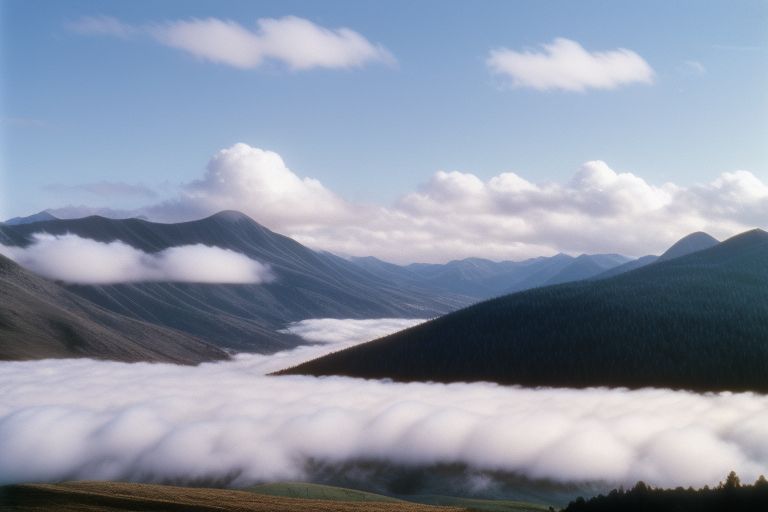 mountains landscape with clouds and mist\n\n