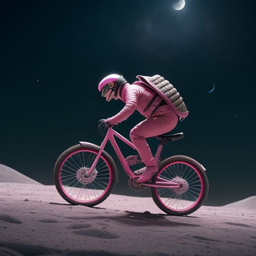 pink turtle riding bike on the moon