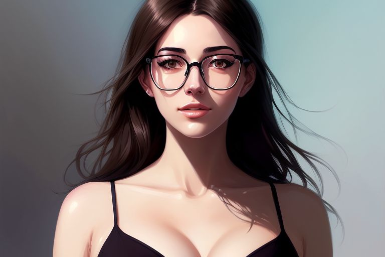A girl with glasses Crispy breasts and slight dew