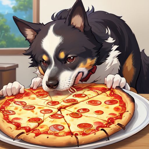 draw a dog eating pizza\n