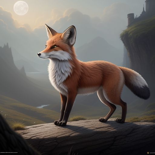 A brave fox that is looking  to the moon