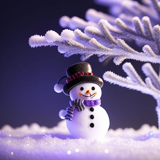Microscopic image, mini snowman purple of Christmas with icicles, ribbons Tilt - shift.